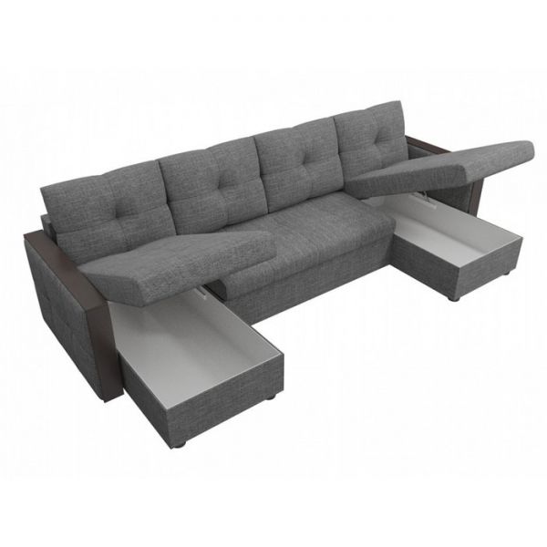 П-образный диван «Валенсия», механизм дельфин, рогожка, цвет серый