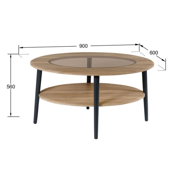 Стол журнальный «Эль», со стеклом сжс-01, 900 ? 600 ? 480 мм, цвет дуб сонома