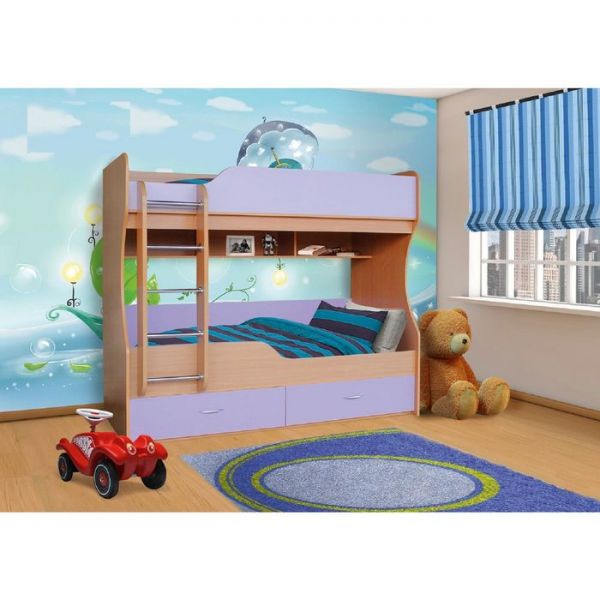 Кровать 2-х ярусная«Анюта 4», 800?1900 мм, цвет бук светлый / лиловый