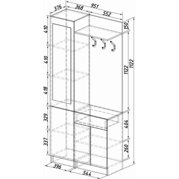 Прихожая Амор 950х368х2100 венге/лоредо
