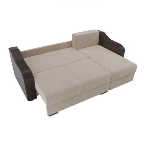 Угловой диван «Монако», механизм еврокнижка, велюр, цвет бежевый / коричневый