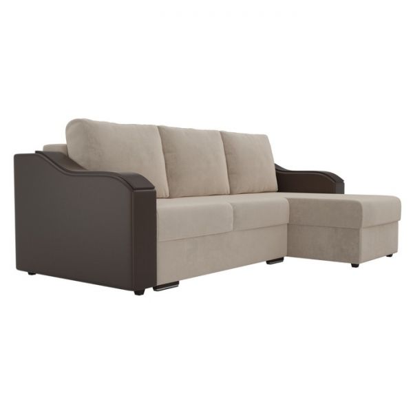 Угловой диван «Монако», механизм еврокнижка, велюр, цвет бежевый / коричневый