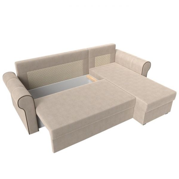 Угловой диван «Рейн», механизм еврокнижка, угол правый, рогожка, бежевый / кант коричневый
