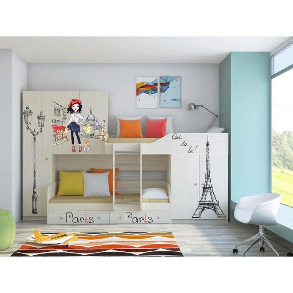 Детский комплекс «Лео», цвет дуб молочный, фотопечать «Лондон»