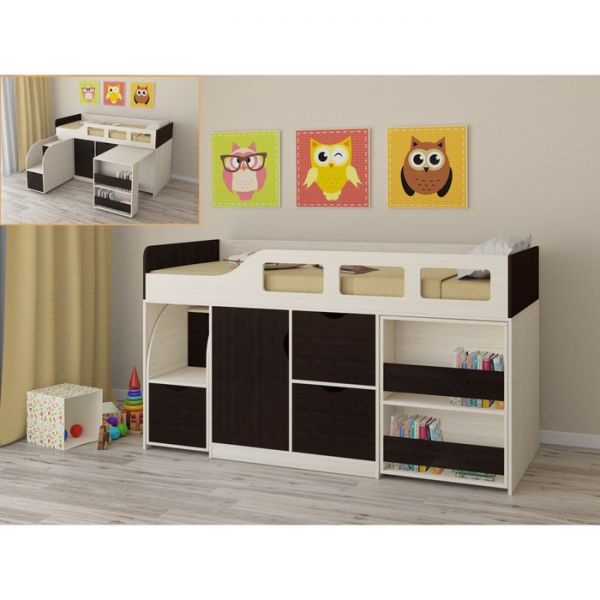 Детская кровать-чердак «Астра 8», цвет дуб молочный/венге