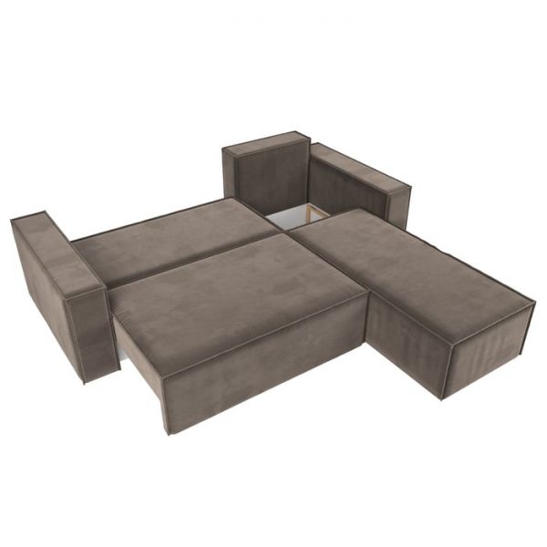 Угловой диван «Куба», механизм еврокнижка, велюр, цвет бежевый