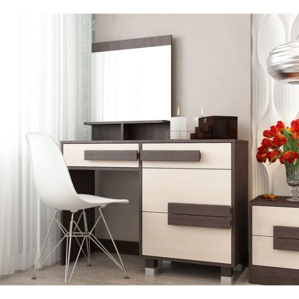 Столик туалетный с зеркалом СТ-5 1480х1100х400 Дуб выбеленный/Венге