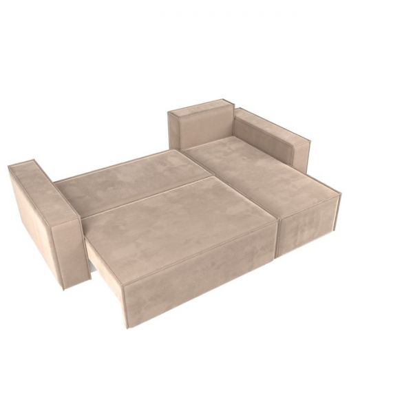 Угловой диван «Куба», механизм еврокнижка, велюр, цвет бежевый