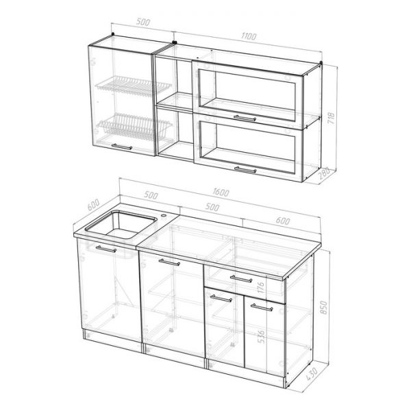 Кухонный гарнитур Лира стандарт 1600