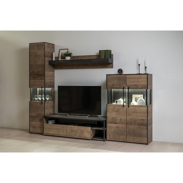 Пенал с витриной Трувор 13,205, 448х370х2100, Дуб гранж песочный/Интра