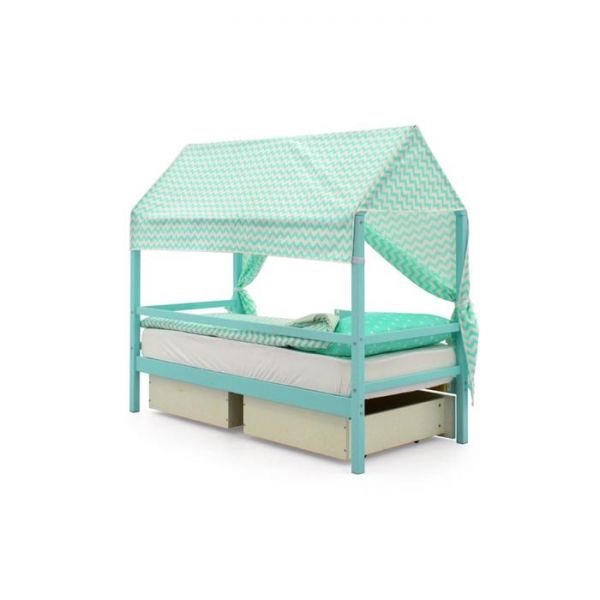 Крыша текстильная Бельмарко для кровати-домика Svogen зигзаги мятные
