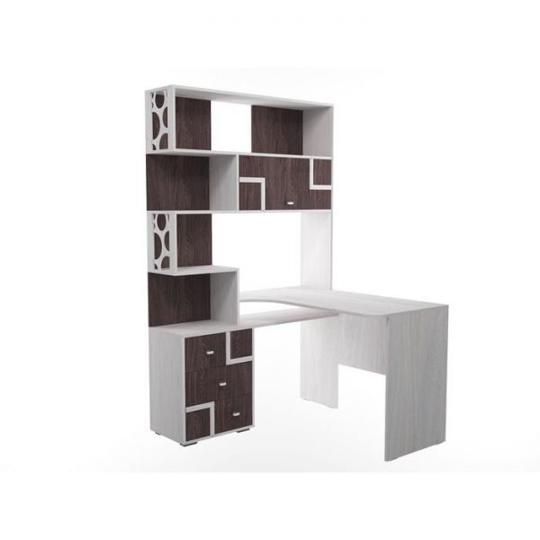 Стол письменный с надстройкой «Омега 16», угловой, цвет ясень анкор светлый / анкор тёмный