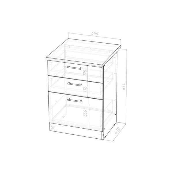 Шкаф напольный Лариса 600х600х850 с 3 выдвижными ящиками  белый/латте/кантри