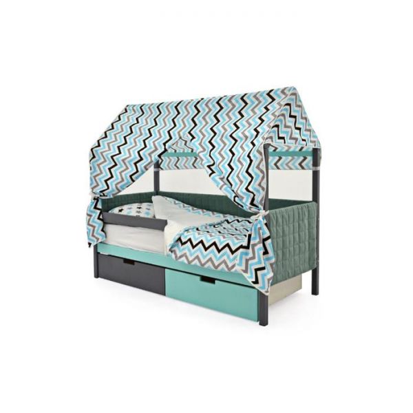 Детская кровать-домик мягкий Бельмарко  Svogen графит-мятный