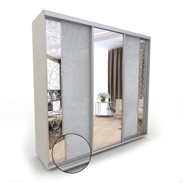 Шкаф-купе «Акцент-Вера», 1500 ? 600 ? 2310 мм, экокожа «Лоза серебро», выбеленное дерево