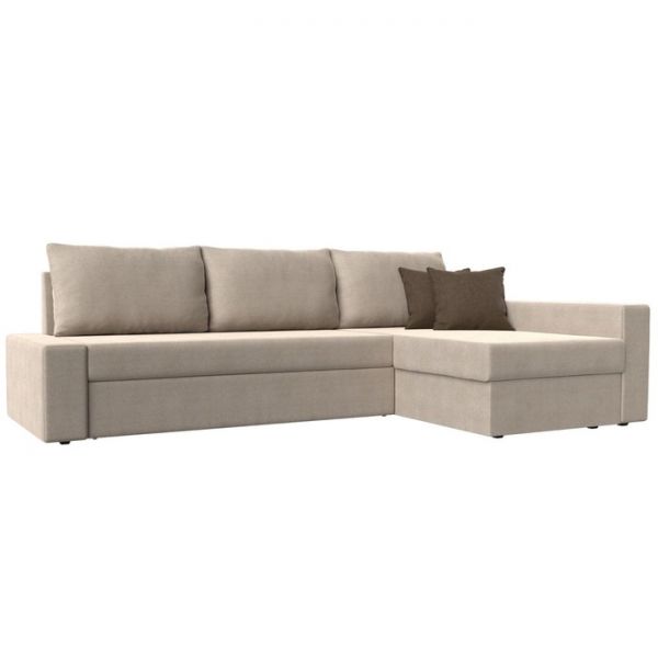 Угловой диван «Версаль», механизм дельфин, рогожка, правый угол, цвет бежевый