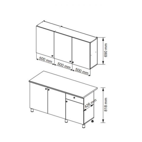 Кухонный гарнитур «Поинт», 1,5 м, ЛДСП, столешница «Антарес» 28 мм, без мойки, цвет сонома