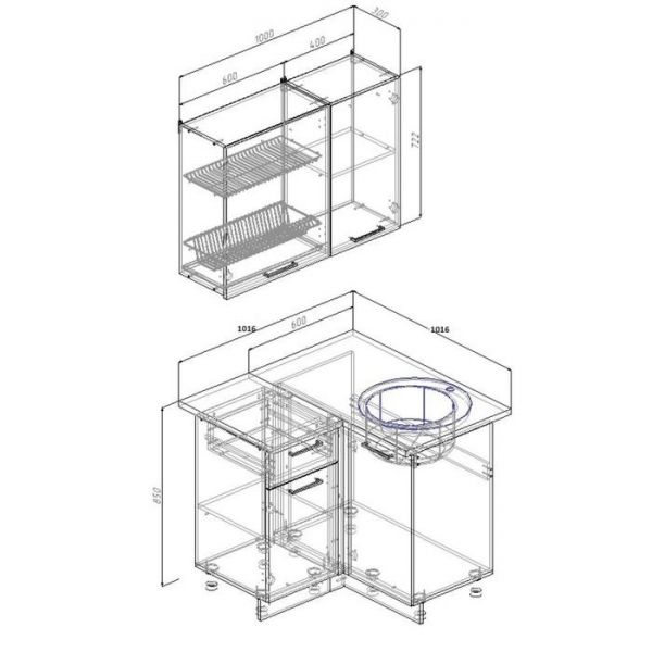 Кухня Антрацит Угловая 1016х1016 Антрацит/ Дуб Вотан/ Антрацит