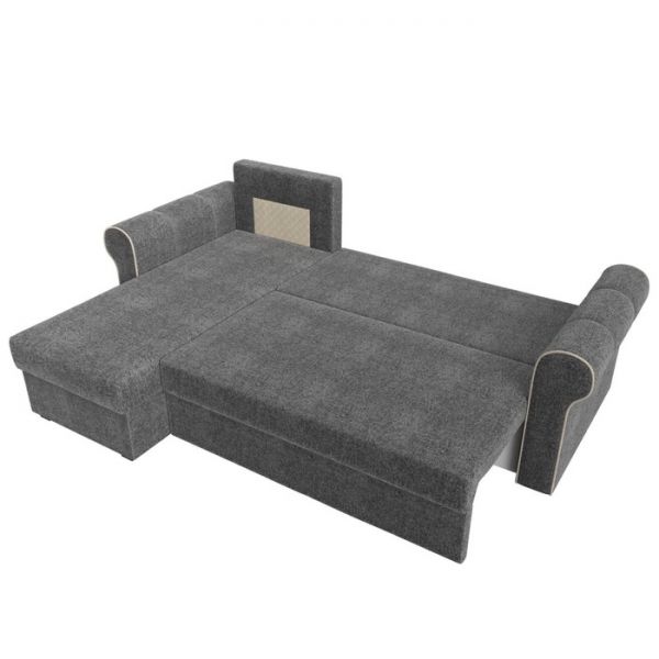 Угловой диван «Рейн», механизм еврокнижка, угол правый, рогожка, серый / кант коричневый