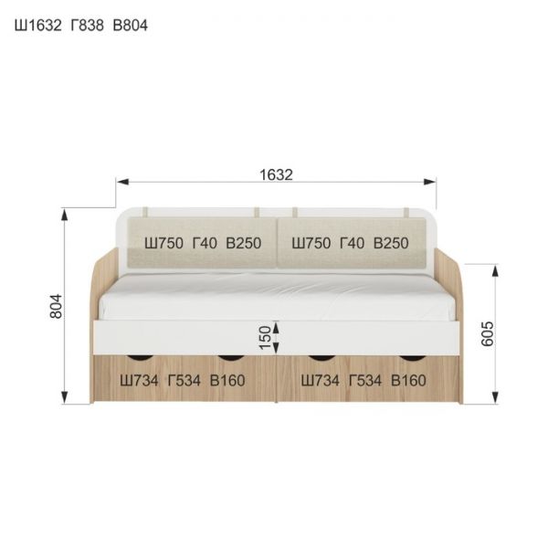 Кровать-тахта «Кот 800.4», 1600 ? 800 мм, без подушек, цвет туя светлая / белый