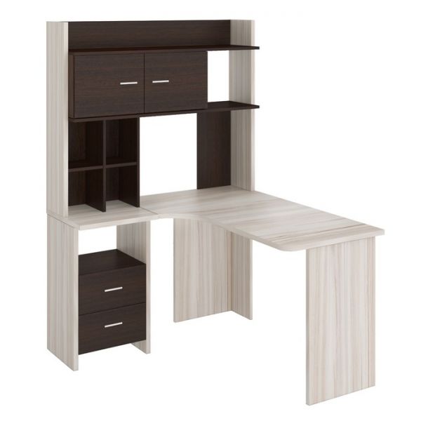 Компьютерный стол, 1200 ? 1300 ? 1785 мм, левый угол, цвет белый жемчуг