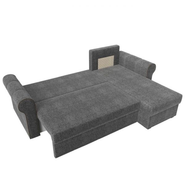 Угловой диван «Рейн», механизм еврокнижка, угол правый, рогожка, серый / кант коричневый