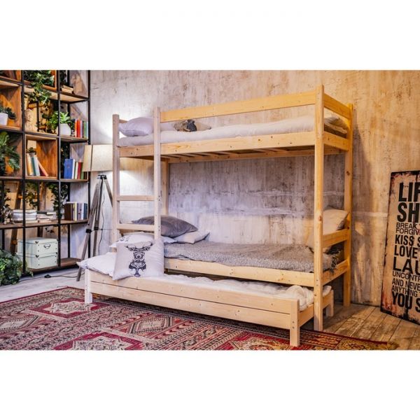 Двухъярусная кровать с выдвижным спальным местом 3 в 1, 800 ? 2000 мм, 800 ? 1900 мм, сосна