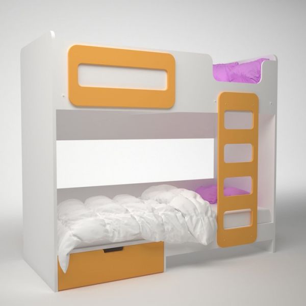 Кровать двухэтажная ДМ-К2-1-1, 1924 ? 1724 ? 862 мм, корпус белый, фасад шафран