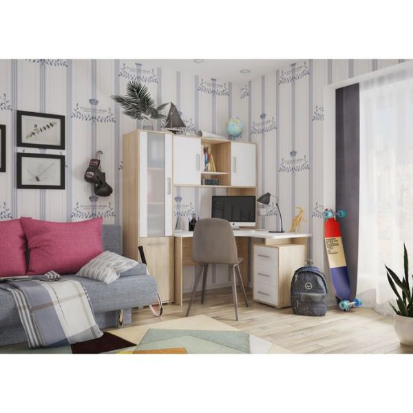 Стол компьютерный 1200 угловой "Лайт-2", дуб сонома/белый