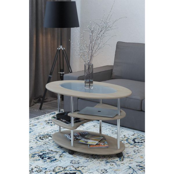 Стол журнальный «Эллипс», со стеклом сжс-01, 900 ? 600 ? 570 мм, цвет дуб белёный