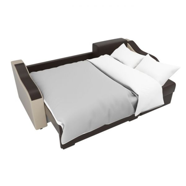 Угловой диван «Монако», механизм еврокнижка, экокожа, цвет бежевый / коричневый