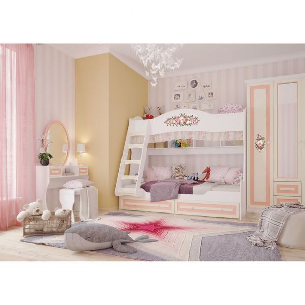 Кровать двухъярусная "Алиса", белый, крем