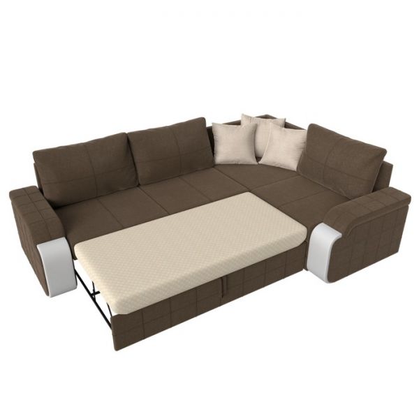 Угловой диван «Николь», механизм дельфин, рогожка, цвет коричневый