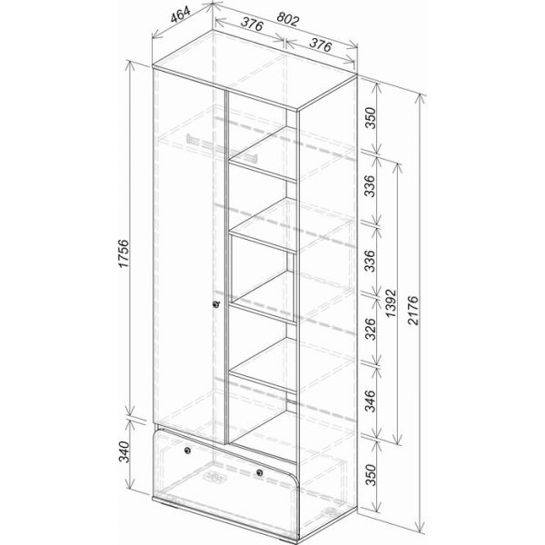 Шкаф открытый Малибу 802х460х2176 ясень белый/айскрим с фотопечатью
