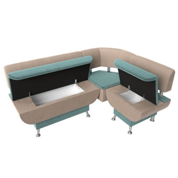 Кухонный угловой диван «Альфа», велюр, цвет бирюзовый / бежевый