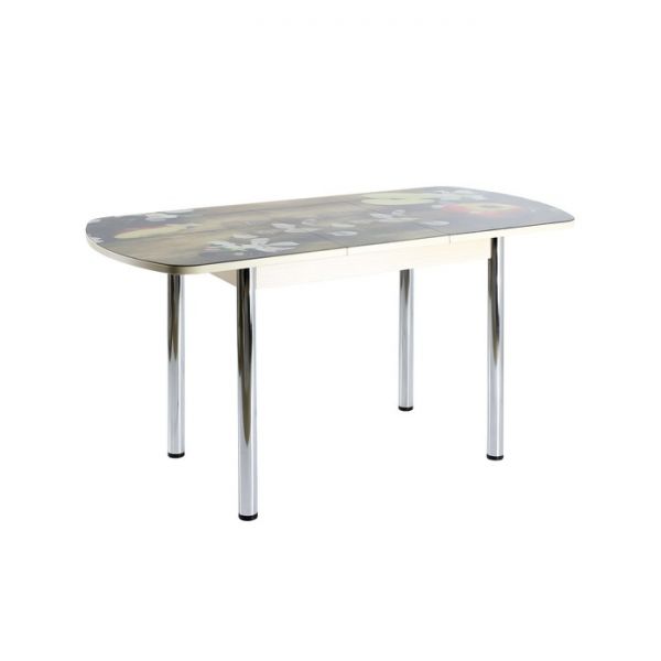 Стол раздвижной с фотопечатью Стин, 1100(1420)x700x760, Дуб/Дерево/Хром прямые