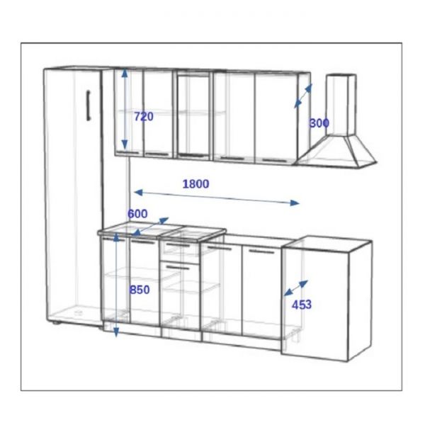 Кухонный гарнитур Волна 7, 1800х600 мм, Фиолетовый металлик