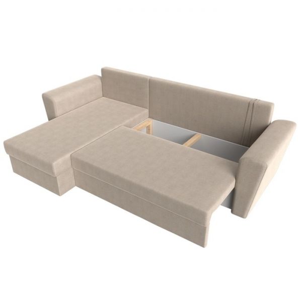 Угловой диван «Амстердам лайт», еврокнижка, правый угол, рогожка, цвет бежевый
