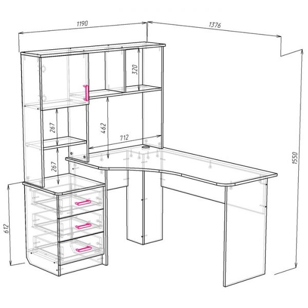Стол компьютерный Альянс 7, 1380х1190х1550, Бодега светлый