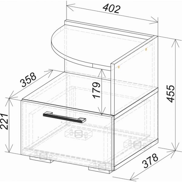 Тумба прикроватная Белладжио 402х374х455 сонома/белый глянец