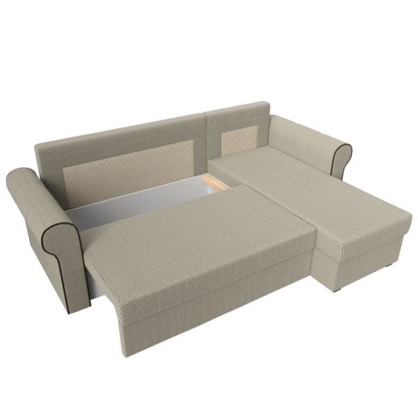 Угловой диван «Рейн», механизм еврокнижка, угол правый, рогожка, корфу 02 /кант коричневый