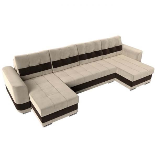 П-образный диван «Честер», механизм еврокнижка, микровельвет, цвет бежевый / коричневый