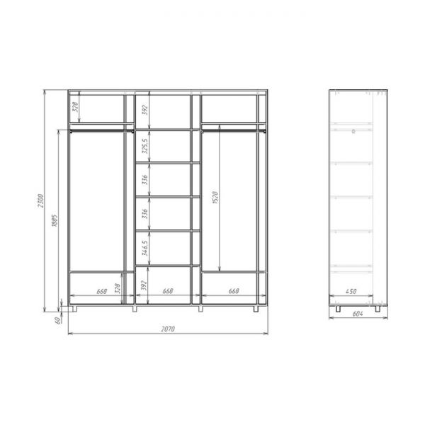 Шкаф-купе Удачный 1 зеркало 2070х600х2300 Венге Темный