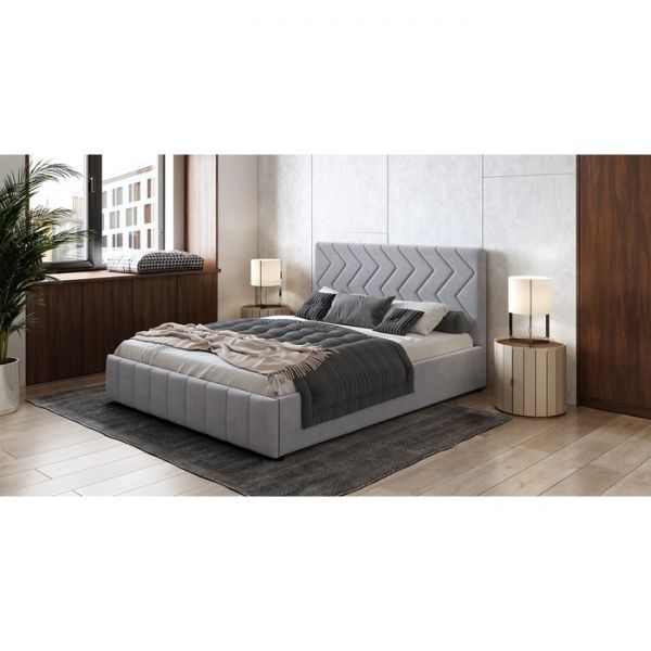 Кровать Милана, 1600х2000, ортопедическое осн+ПМ, Вивальди 7/Пепельный серый