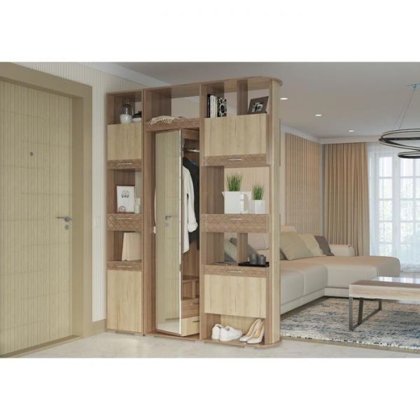 Прихожая перегородка пенал ВЕРТА 410х450х2200 шимо темный/Дуб ривьера