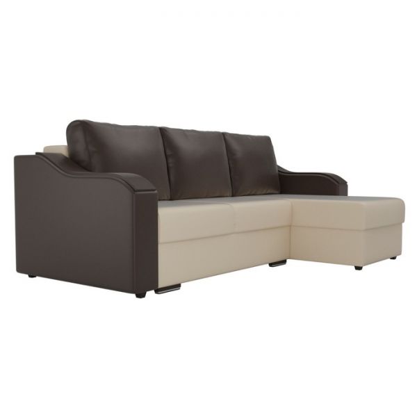 Угловой диван «Монако», механизм еврокнижка, экокожа, цвет бежевый / коричневый
