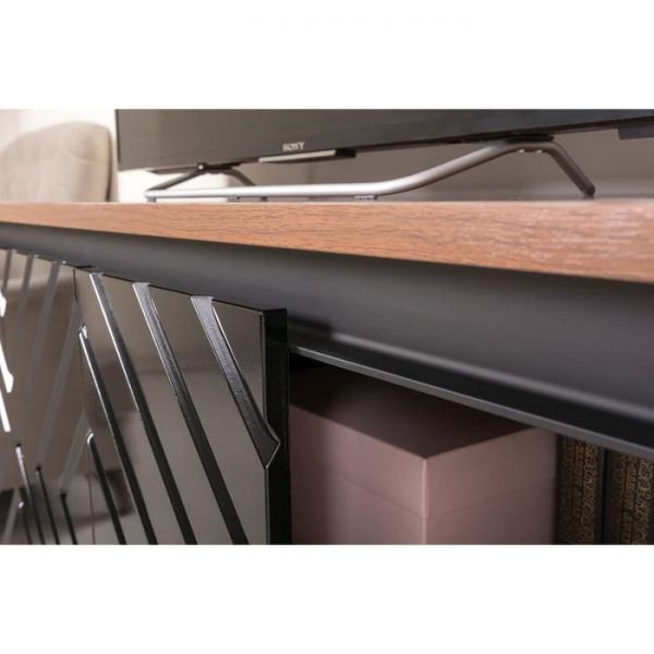 Тумба под ТВ Муар 13.261, 1380х400х730, Орех селект каминный/Черный глянец