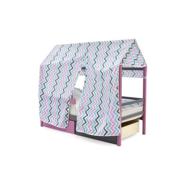 Крыша текстильная Бельмарко для кровати-домика Svogen зигзаги, графит, лаванда, бирюза