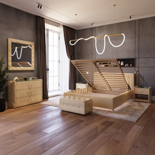 Кровать «Космопорт New» с ПМ, 1400 ? 2000 мм, ЭКО деревянный каркас, 1 ящик, цвет бежевый