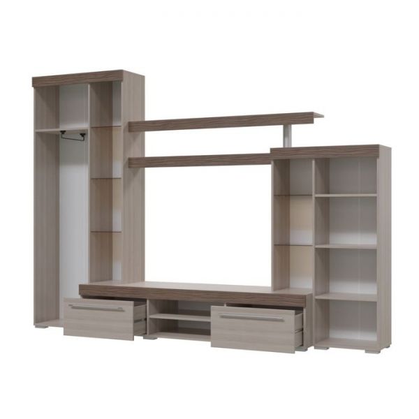 Стенка ДЖОРДАН 2800х460х2000 Ясень шимо светлый МДФ яс. тем.